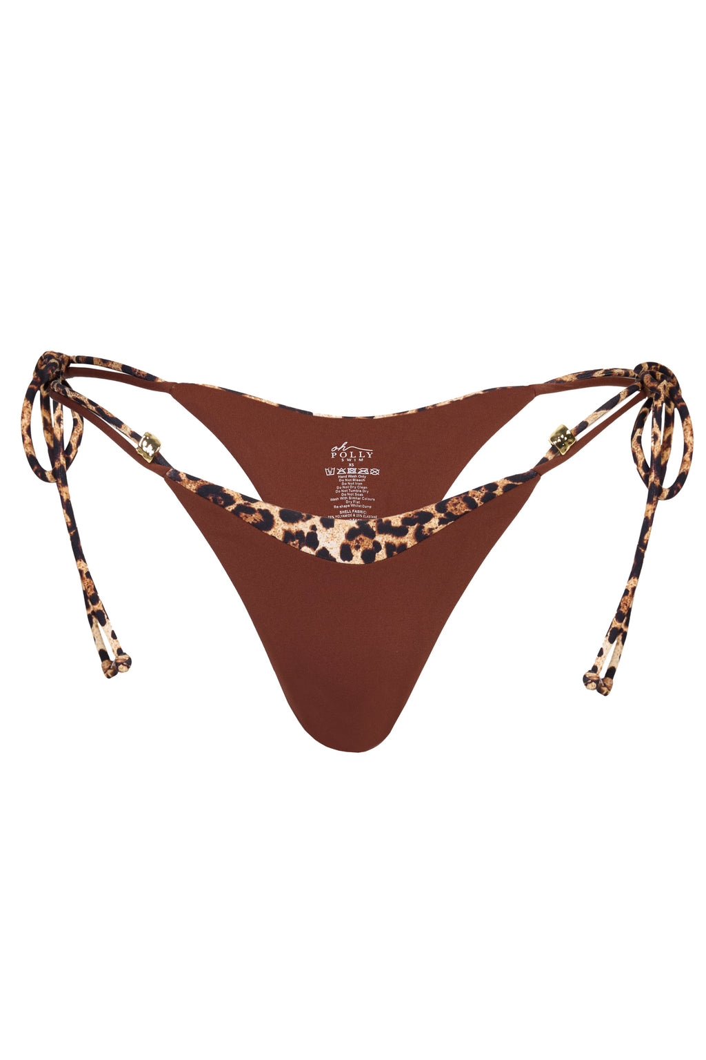 Chic Tie-Side Thong Bikini Bottoms in Brown Contrast