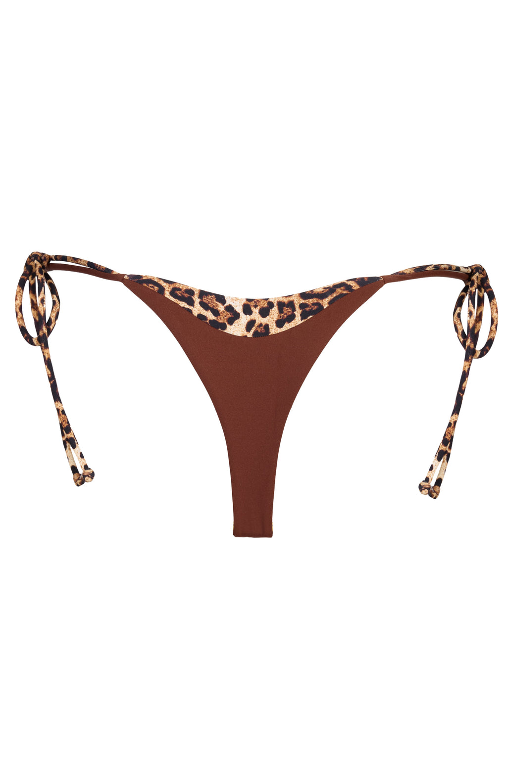 Chic Tie-Side Thong Bikini Bottoms in Brown Contrast