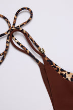 Chic Tie-Side Thong Bikini Bottoms in Brown Contrast