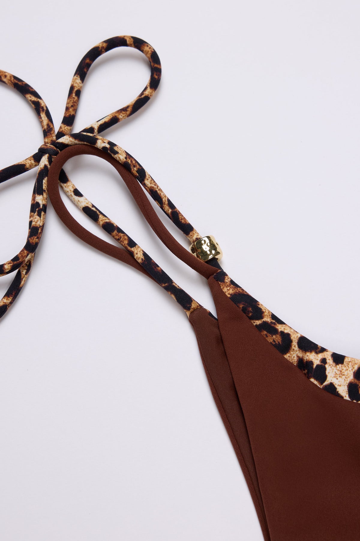 Chic Tie-Side Thong Bikini Bottoms in Brown Contrast