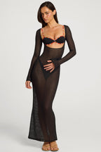 Chic Open-Front Maxi Dress in Black