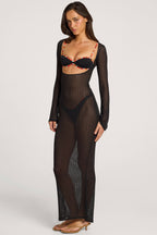 Chic Open-Front Maxi Dress in Black