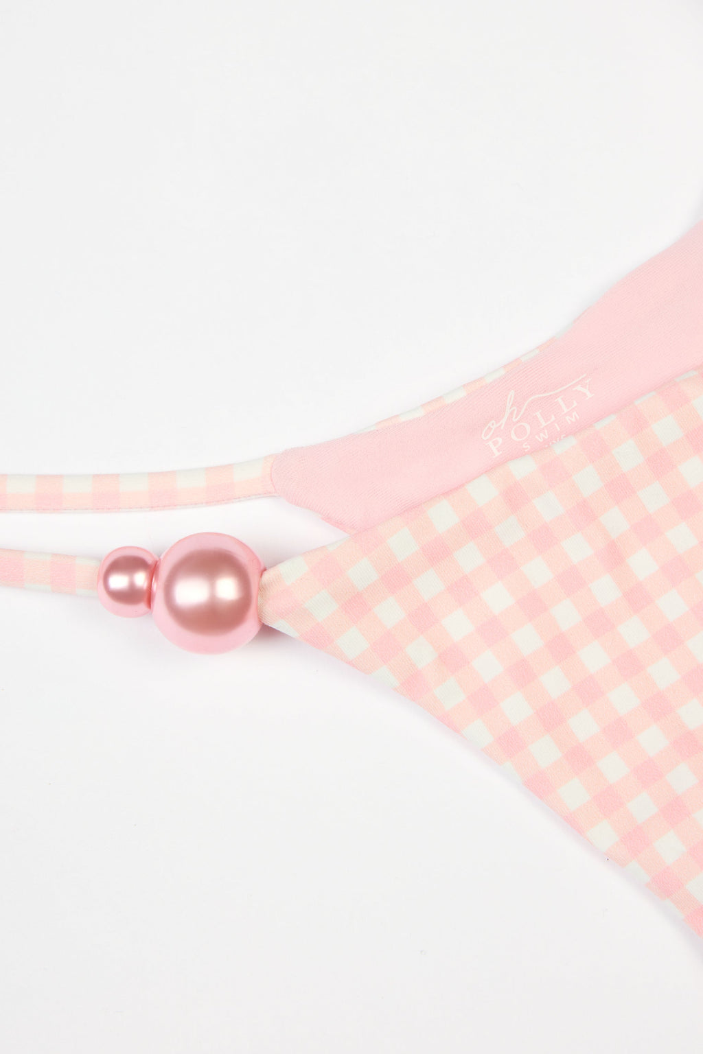 Chic Side-Tie Thong Bikini Bottoms in Pink Gingham Print