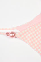 Chic Side-Tie Thong Bikini Bottoms in Pink Gingham Print
