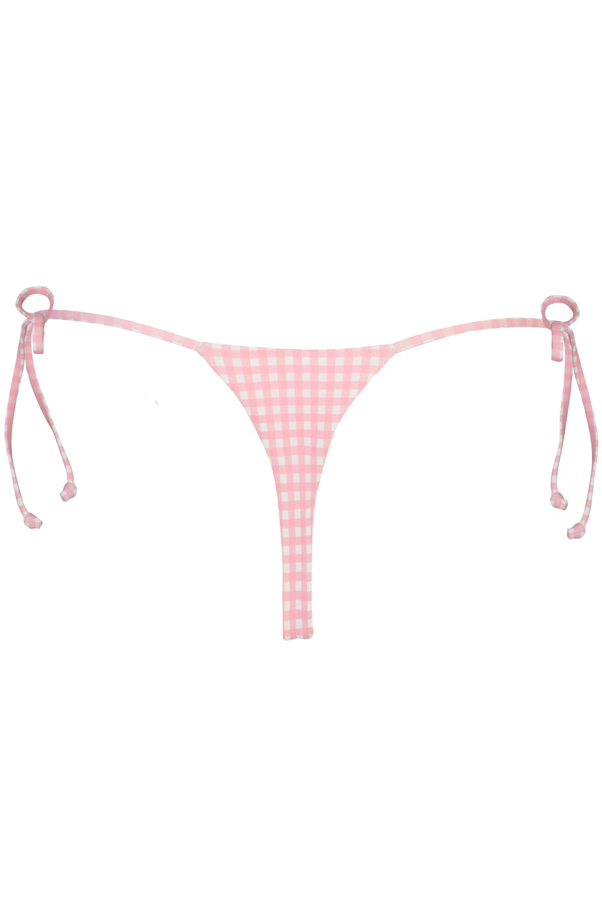 Chic Side-Tie Thong Bikini Bottoms in Pink Gingham Print