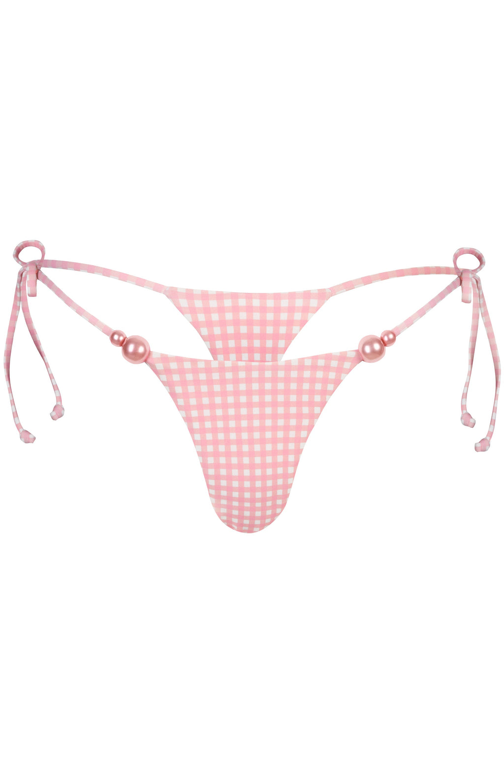 Chic Side-Tie Thong Bikini Bottoms in Pink Gingham Print