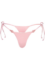 Chic Side-Tie Thong Bikini Bottoms in Pink Gingham Print