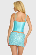Chic Satin Corset Top in Aquamarine