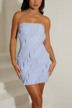 Chic Bandeau Ruffle Detail Mini Dress in Powder Blue