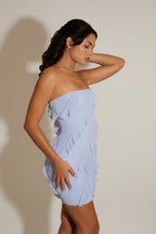Chic Bandeau Ruffle Detail Mini Dress in Powder Blue