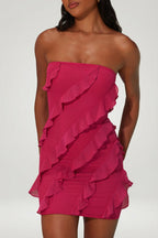 Chic Bandeau Ruffle Detail Mini Dress in Raspberry