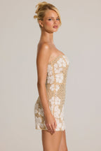 Chic Embellished Bodycon Mini Dress in Gold