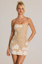 Chic Embellished Bodycon Mini Dress in Gold