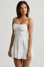 Chic Shirred Camisole Mini Dress in White