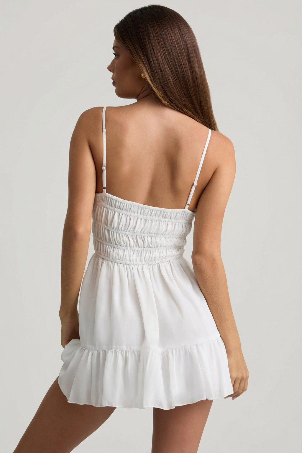 Chic Shirred Camisole Mini Dress in White