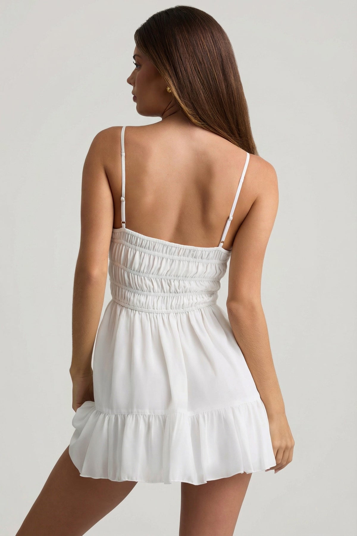 Chic Shirred Camisole Mini Dress in White