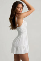 Chic Shirred Camisole Mini Dress in White