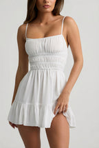 Chic Shirred Camisole Mini Dress in White