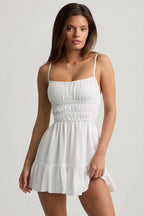 Chic Shirred Camisole Mini Dress in White