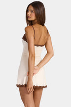 Chic Modal Lace-Trim Peekaboo Mini Dress in Oat