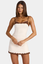 Chic Modal Lace-Trim Peekaboo Mini Dress in Oat