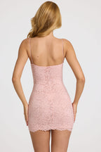 Chic Scalloped-Lace Mini Dress in Blush Pink
