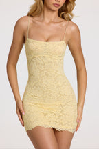 Chic Scalloped-Lace Mini Dress in Butter Yellow