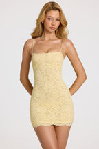 Chic Scalloped-Lace Mini Dress in Butter Yellow