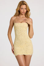 Chic Scalloped-Lace Mini Dress in Butter Yellow