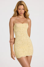 Chic Scalloped-Lace Mini Dress in Butter Yellow