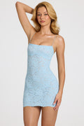 Chic Scalloped-Lace Mini Dress in Powder Blue