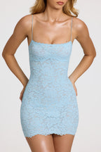 Chic Scalloped-Lace Mini Dress in Powder Blue