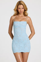Chic Scalloped-Lace Mini Dress in Powder Blue