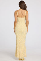 Chic Embellished Square-Neck Maxi Dress in Butter Yellow