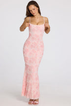Chic Embellished Square-Neck Maxi Dress in Soft Pink Ombre