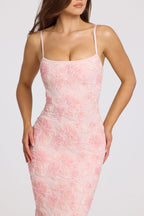 Chic Embellished Square-Neck Maxi Dress in Soft Pink Ombre