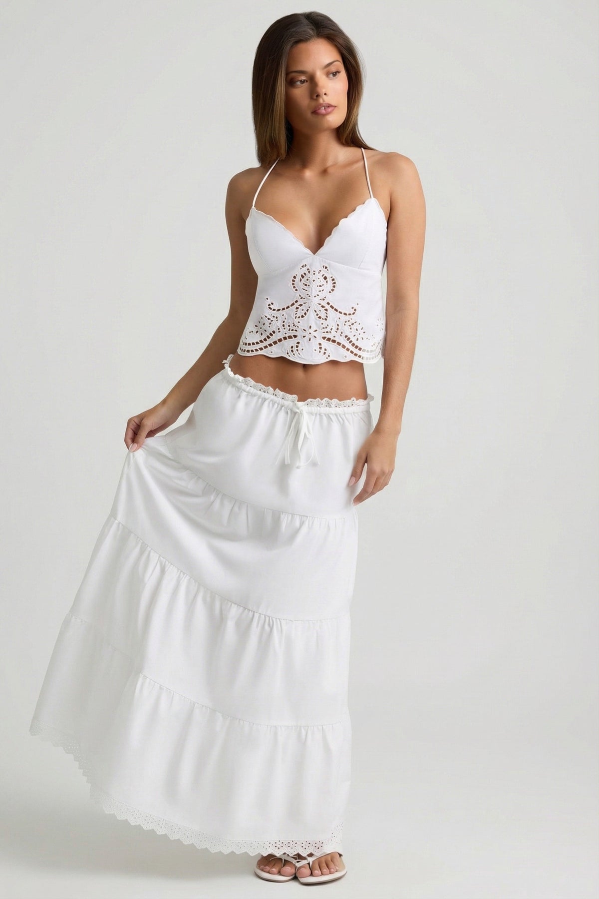 Chic Cutwork Backless Cotton-Poplin Camisole Top in White