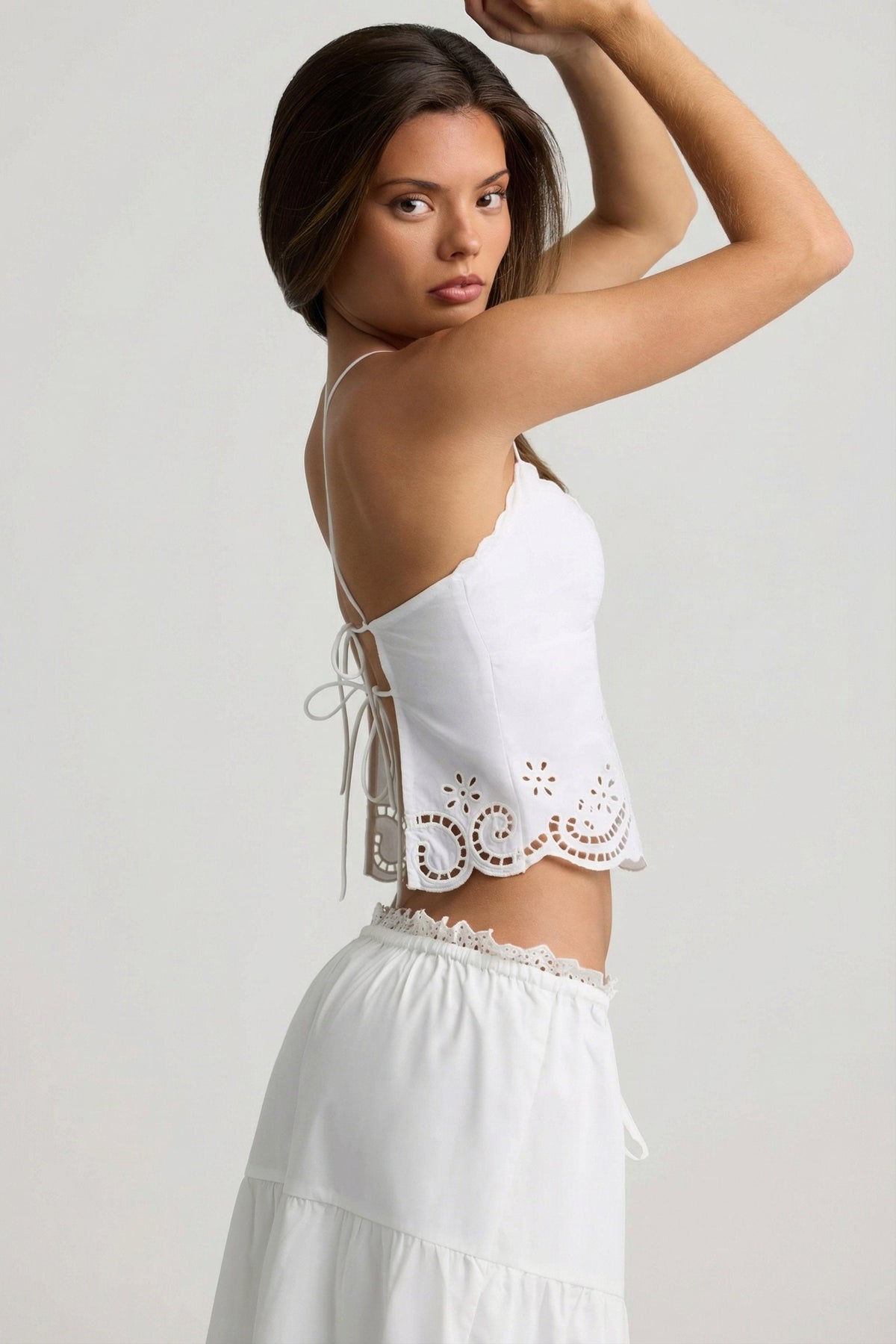 Chic Cutwork Backless Cotton-Poplin Camisole Top in White