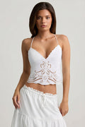 Chic Cutwork Backless Cotton-Poplin Camisole Top in White