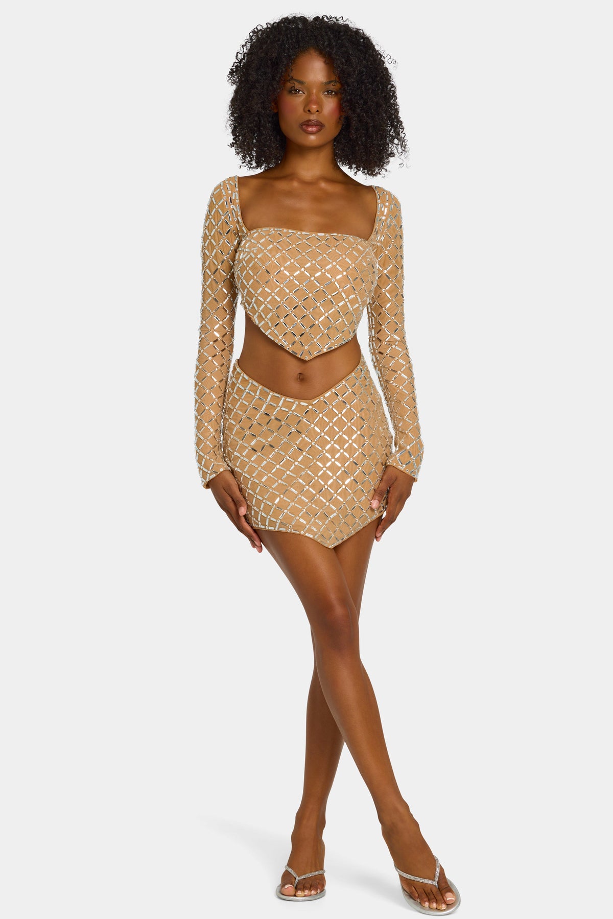 Chic Embellished Asymmetric Mid-Rise Mini Skirt in Honey