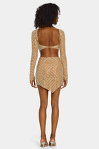 Chic Embellished Asymmetric Mid-Rise Mini Skirt in Honey