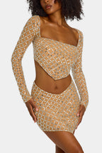 Chic Embellished Asymmetric Mid-Rise Mini Skirt in Honey