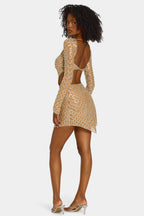 Chic Embellished Asymmetric Mid-Rise Mini Skirt in Honey