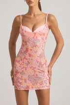 Chic Embellished Camisole Bodycon Mini Dress in Pink