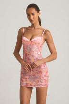 Chic Embellished Camisole Bodycon Mini Dress in Pink