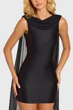Chic Satin Draped Mini Dress in Black