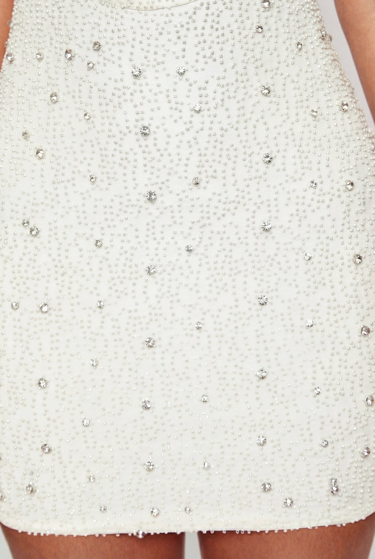 Chic Deep Plunge Embellished Mini Dress in Snow