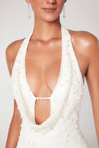 Chic Deep Plunge Embellished Mini Dress in Snow