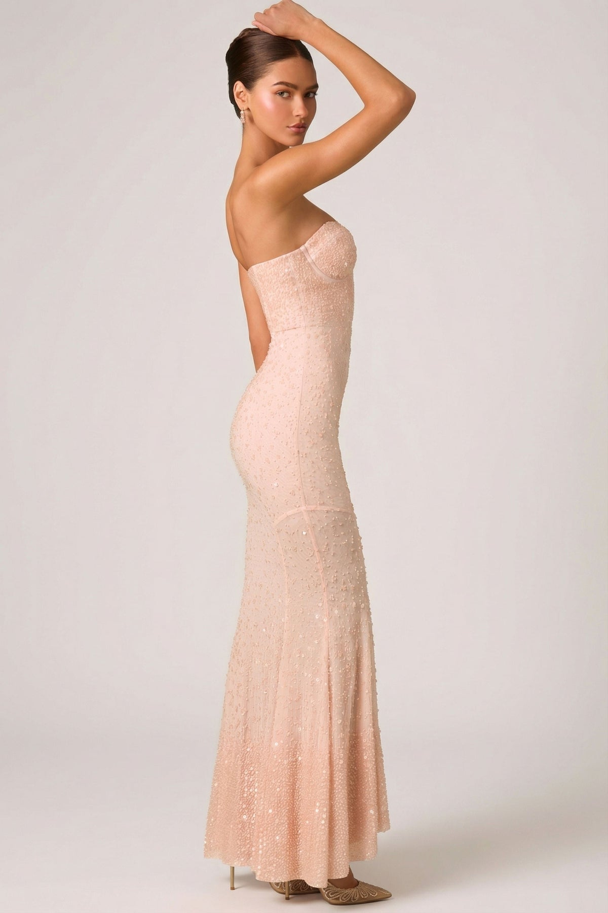 Chic Embellished Sweetheart-Neck Fishtail Gown in Dusty Rose
