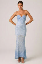 Chic Embellished Sweetheart-Neck Fishtail Gown in Sky Blue